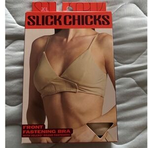 Slick Chicks‎ XL Front Fastening Bra Beige Removable Pads Wireless Comfort